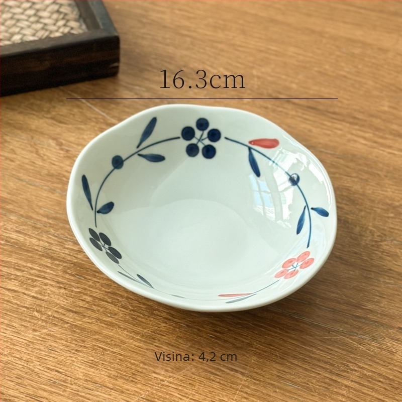 Ručno oslikana porculanska posudica za umak s podglazurnim dizajnom, japanski stil, kružnog oblika, motiv biljaka, mogućnost tiska logotipa