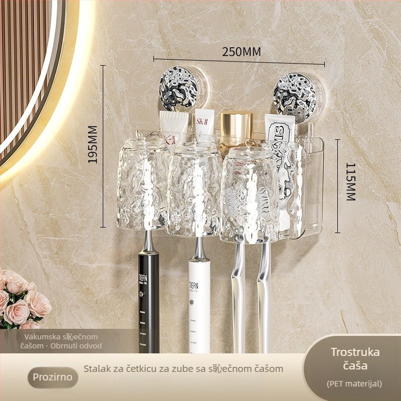 Držač za četkice za zube na zidu s usisnom čašom, PET materijal, 32 komada u kutiji