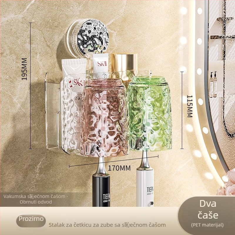 Držač za četkice za zube na zidu s usisnom čašom, PET materijal, 32 komada u kutiji