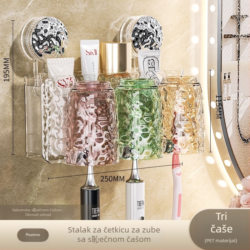 Držač za četkice za zube na zidu s usisnom čašom, PET materijal, 32 komada u kutiji