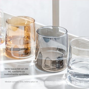 Set od šest stakala za ispiranje usta od borosilikatnog stakla, kružnog oblika, moderan minimalistički stil, otisak logotipa, prilagodljiv