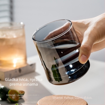 Set od šest stakala za ispiranje usta od borosilikatnog stakla, kružnog oblika, moderan minimalistički stil, otisak logotipa, prilagodljiv