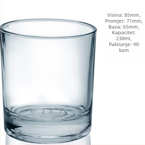 Set od šest stakala za ispiranje usta od borosilikatnog stakla, kružnog oblika, moderan minimalistički stil, otisak logotipa, prilagodljiv