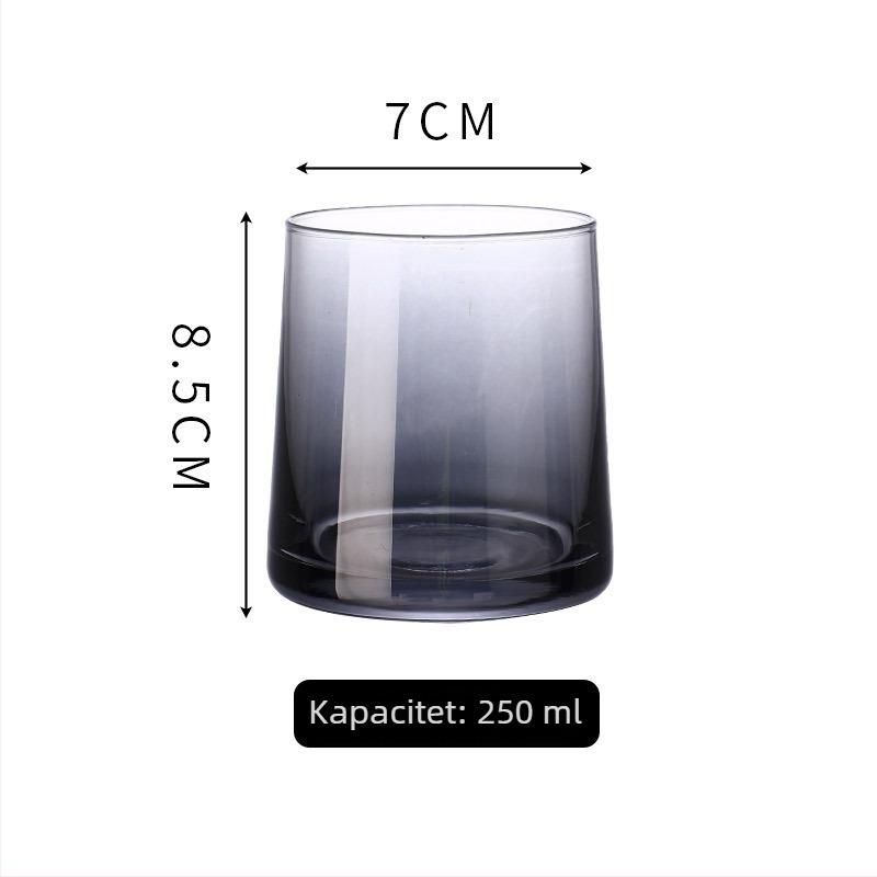 Set od šest stakala za ispiranje usta od borosilikatnog stakla, kružnog oblika, moderan minimalistički stil, otisak logotipa, prilagodljiv