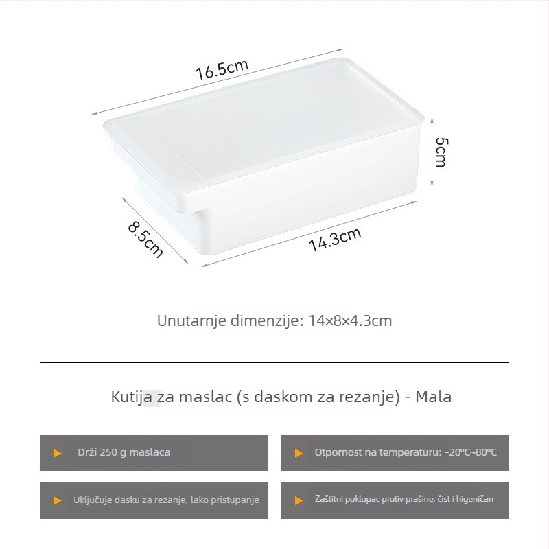 Kutija za rezanje i skladištenje maslaca sa poklopcem, japanskog stila, metalno tijelo, integrirani rezač maslaca (Metalno tijelo; Japanski stil; Integrirani rezač maslaca)