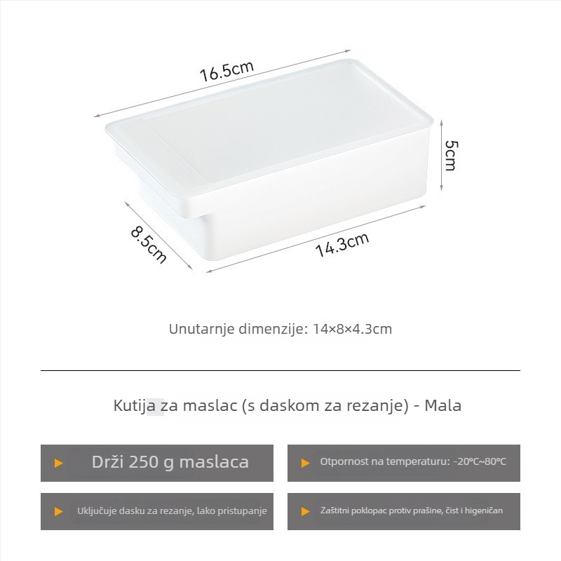 Kutija za rezanje i skladištenje maslaca sa poklopcem, japanskog stila, metalno tijelo, integrirani rezač maslaca (Metalno tijelo; Japanski stil; Integrirani rezač maslaca)