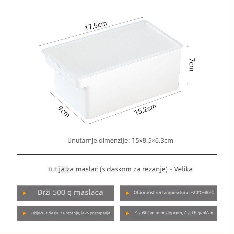 Kutija za rezanje i skladištenje maslaca sa poklopcem, japanskog stila, metalno tijelo, integrirani rezač maslaca (Metalno tijelo; Japanski stil; Integrirani rezač maslaca)