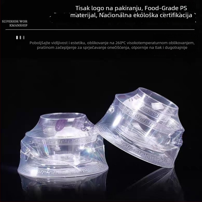 Jednokratni plastični posuđev set: zdjele i štapići, četverodjelni set, okrugle zdjele, otporan na visoke temperature, prehrambene kvalitete