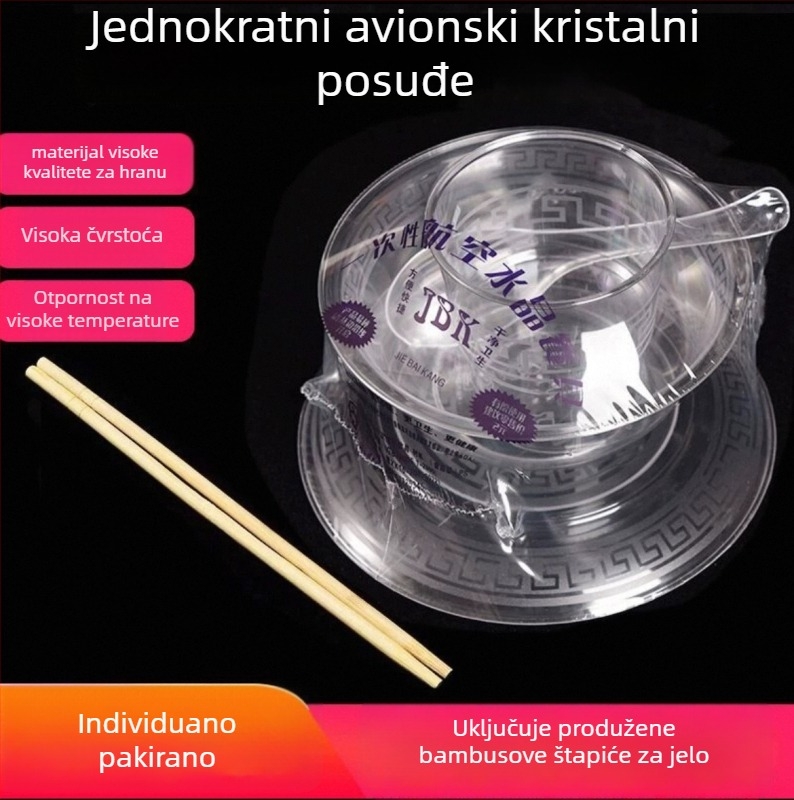 Jednokratni plastični posuđev set: zdjele i štapići, četverodjelni set, okrugle zdjele, otporan na visoke temperature, prehrambene kvalitete