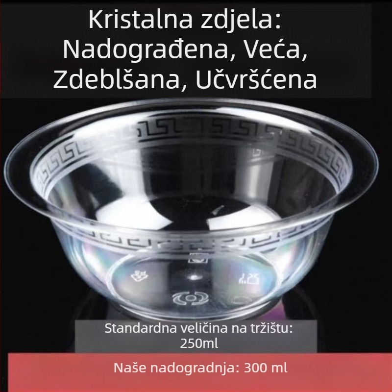 Jednokratni plastični posuđev set: zdjele i štapići, četverodjelni set, okrugle zdjele, otporan na visoke temperature, prehrambene kvalitete