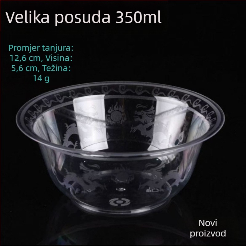 Jednokratni plastični posuđev set: zdjele i štapići, četverodjelni set, okrugle zdjele, otporan na visoke temperature, prehrambene kvalitete