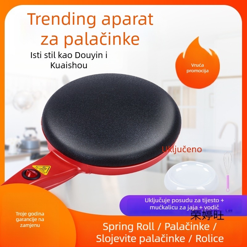 Električni pan za palačinke i gofere, kompaktnog dizajna za palačinke, rolice i pržene sendviče, 600W, jednostrano grijanje, mehaničko upravljanje