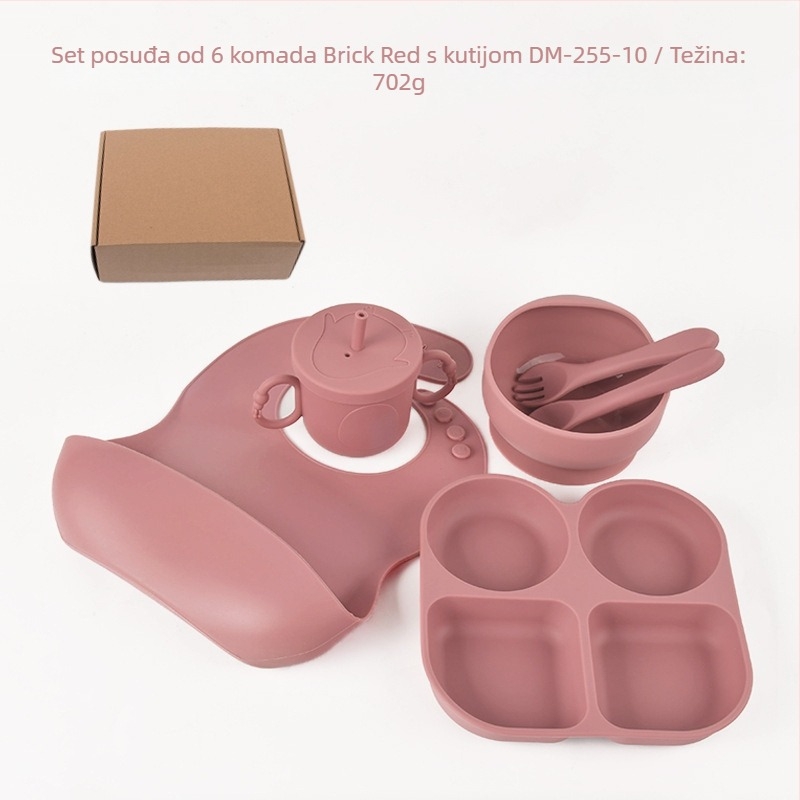 Šestdjelni set silikonskog posuđa za bebe s usisnim čašicama — posuđe za hranjenje, silikon za hranu, za bebe od 6 mjeseci, branda Norai Baking