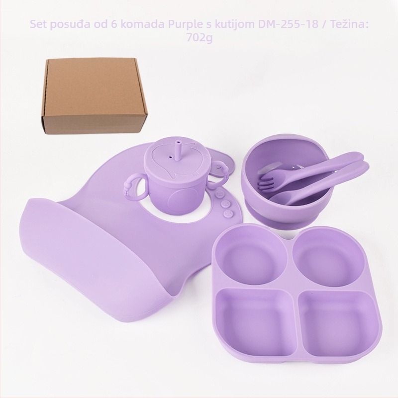 Šestdjelni set silikonskog posuđa za bebe s usisnim čašicama — posuđe za hranjenje, silikon za hranu, za bebe od 6 mjeseci, branda Norai Baking