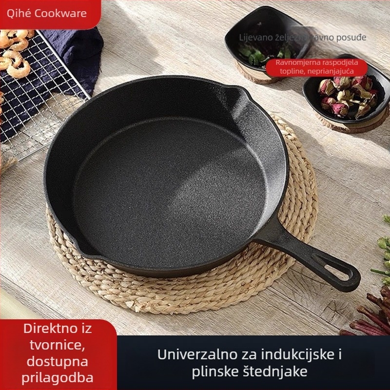 Lijevani ravni tiganj od lijevanog željeza za jaja i palačinke, bez premaza, kompatibilan s plinskim i indukcijskim štednjama, veličine 10/14/16/25 cm
