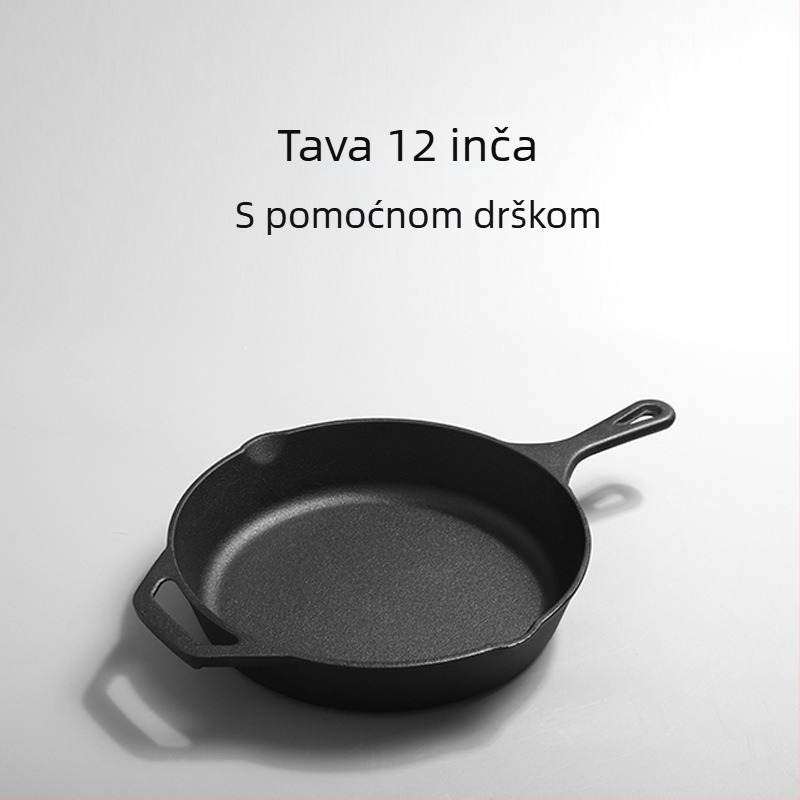 Lijevani ravni tiganj od lijevanog željeza za jaja i palačinke, bez premaza, kompatibilan s plinskim i indukcijskim štednjama, veličine 10/14/16/25 cm