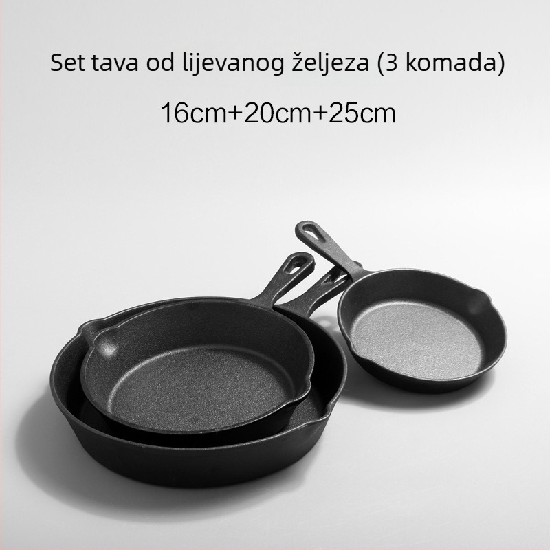 Lijevani ravni tiganj od lijevanog željeza za jaja i palačinke, bez premaza, kompatibilan s plinskim i indukcijskim štednjama, veličine 10/14/16/25 cm