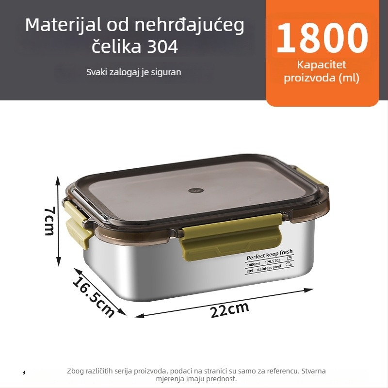 Okrugla kutija za obrok od 304 nehrđajućeg čelika — mikrovalna sigurna, zatvorena za očuvanje svježine, velik kapacitet