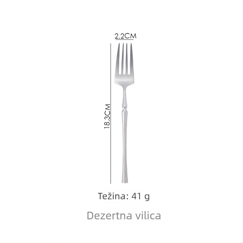 Retro set noža, vilice i žlice od 304 nehrđajućeg čelika, uključuje čajnu žlicu i desertnu žlicu – ručni rad