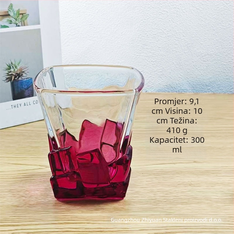 Staklena čaša za piće, kvadratnog oblika, stil laganog luksuza, šestodjelni set, težina 410 g