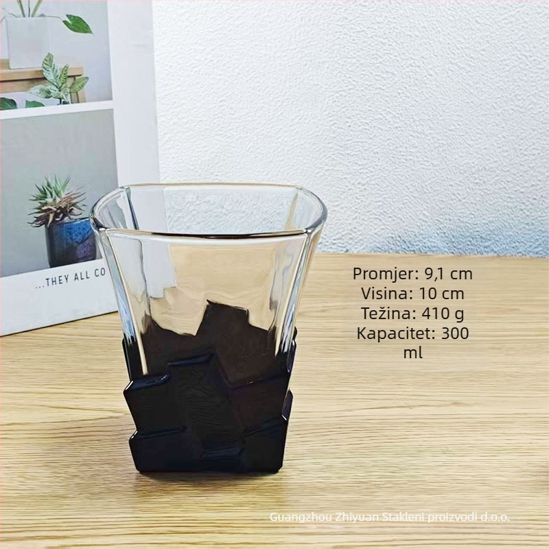 Staklena čaša za piće, kvadratnog oblika, stil laganog luksuza, šestodjelni set, težina 410 g