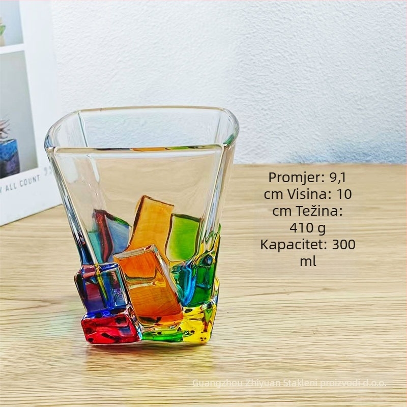 Staklena čaša za piće, kvadratnog oblika, stil laganog luksuza, šestodjelni set, težina 410 g
