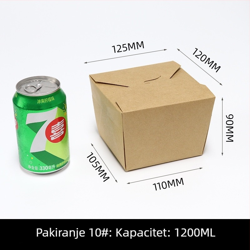 Jednokratna kutija za obrok od kraft papira, pravokutna kutija za dostavu, 200 setova po pakiranju, biorazgradiva, mogućnost prilagodbe i ispisa logotipa
