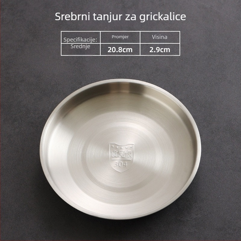 Ploški tanjur – nehrđajući čelik, okrugli oblik, elektroplatirani završni sloj, jednobojni dizajn, pogodan za mikrovalnu pećnicu