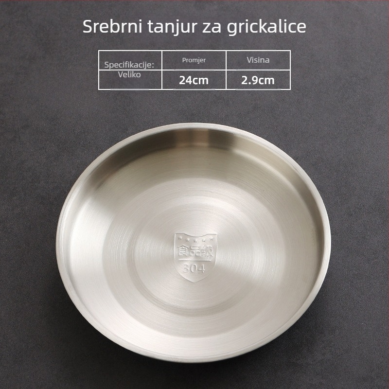 Ploški tanjur – nehrđajući čelik, okrugli oblik, elektroplatirani završni sloj, jednobojni dizajn, pogodan za mikrovalnu pećnicu
