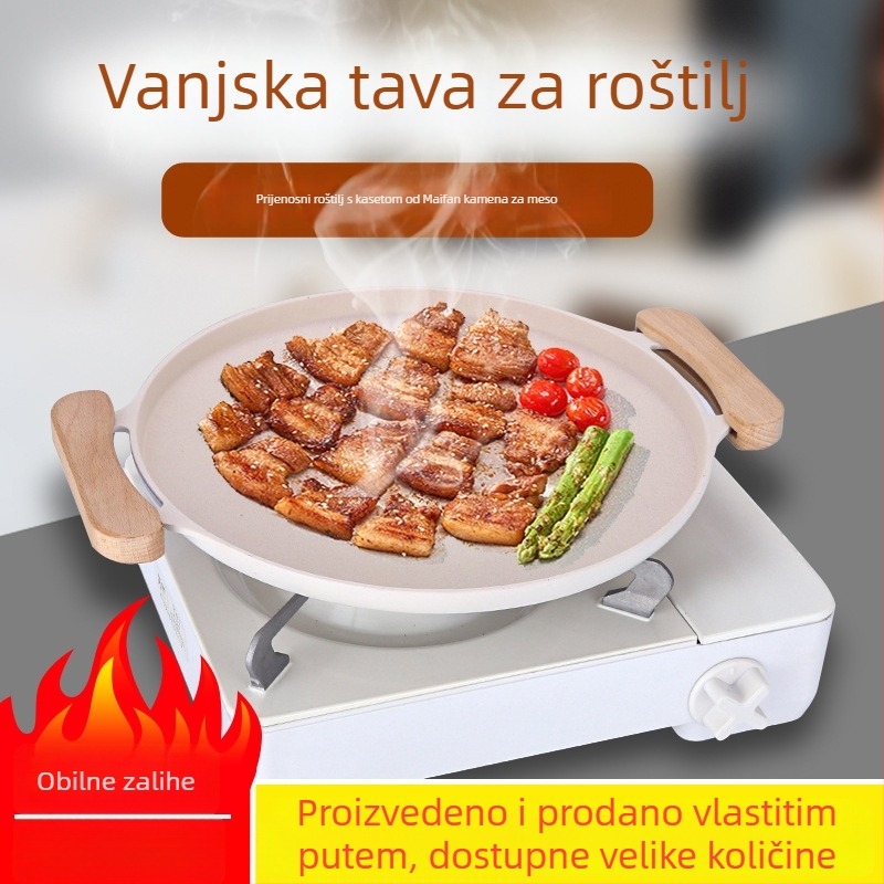 Okrugla ploča za roštilj od legure za vanjsku pripremu hrane, elektropliranje i plastično prešivanje; težina 1 kg; prilagodljiva obrada i mogućnost privatne oznake