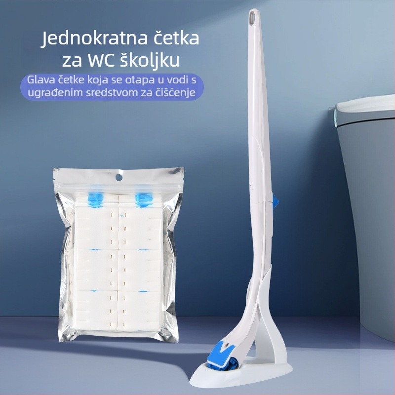 Jednokratni set četke za WC-a s dugim držalom, zamjenjivom glavom, bez mrtvih kutova, plastična konstrukcija.