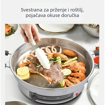 Električna tava od nehrđajućeg čelika, 1500 W, 220 V, pogodna za 6+ porcija.