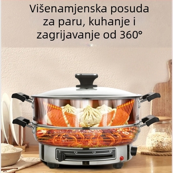 Električna tava od nehrđajućeg čelika, 1500 W, 220 V, pogodna za 6+ porcija.