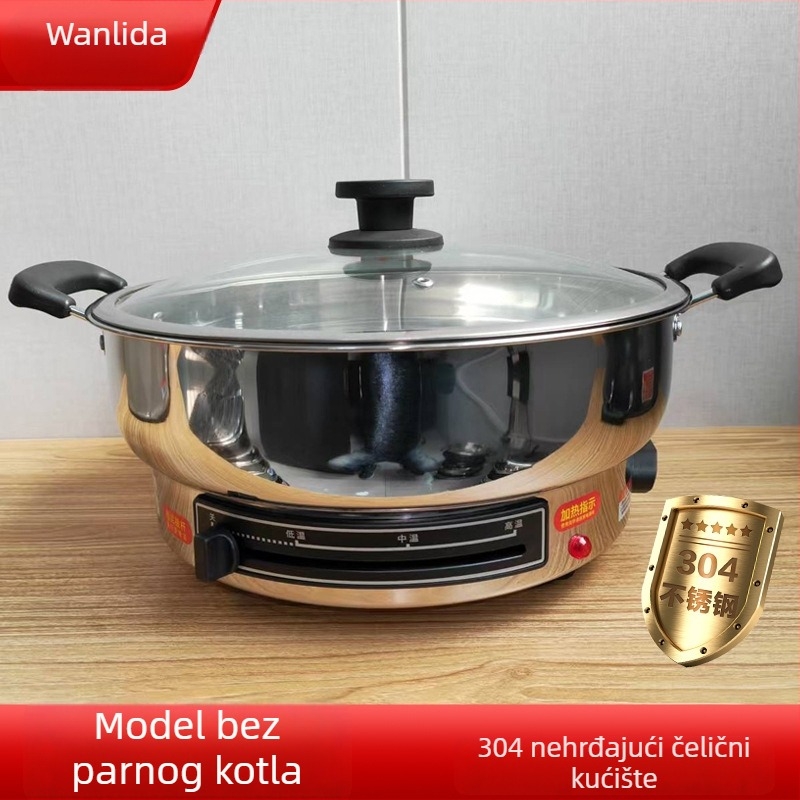 Električna tava od nehrđajućeg čelika, 1500 W, 220 V, pogodna za 6+ porcija.