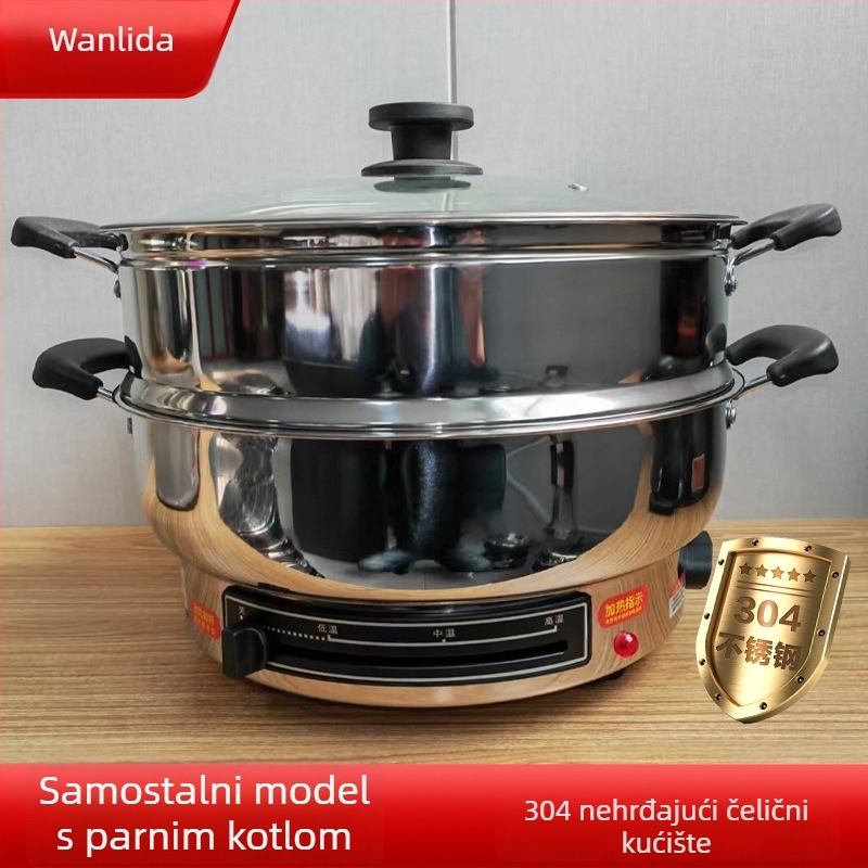 Električna tava od nehrđajućeg čelika, 1500 W, 220 V, pogodna za 6+ porcija.