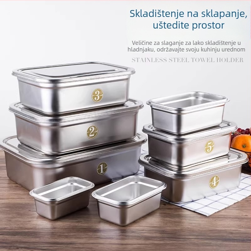 Kutija za ručak od nehrđajućeg čelika, velika kapaciteta, pravokutnog oblika, mikrotalasno sigurna, zatvarač za očuvanje svježine