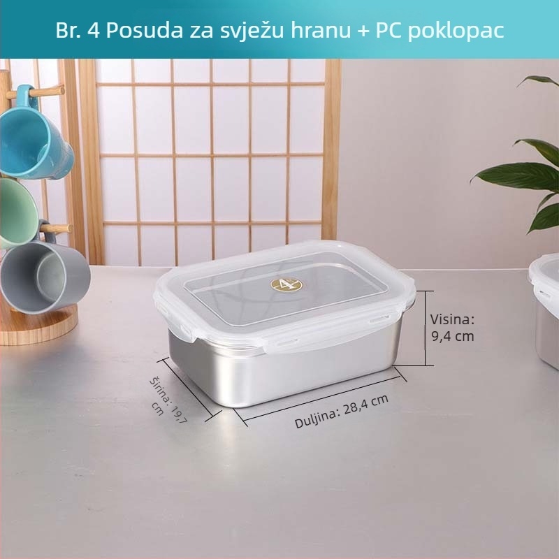 Kutija za ručak od nehrđajućeg čelika, velika kapaciteta, pravokutnog oblika, mikrotalasno sigurna, zatvarač za očuvanje svježine
