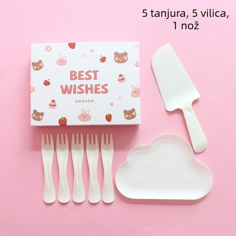 Jednokratni plastični tanjur i pribor s likom crtani medvjedić, u kutiji za zabavu