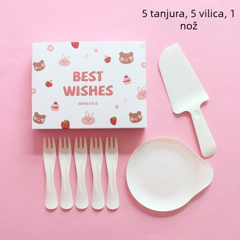 Jednokratni plastični tanjur i pribor s likom crtani medvjedić, u kutiji za zabavu