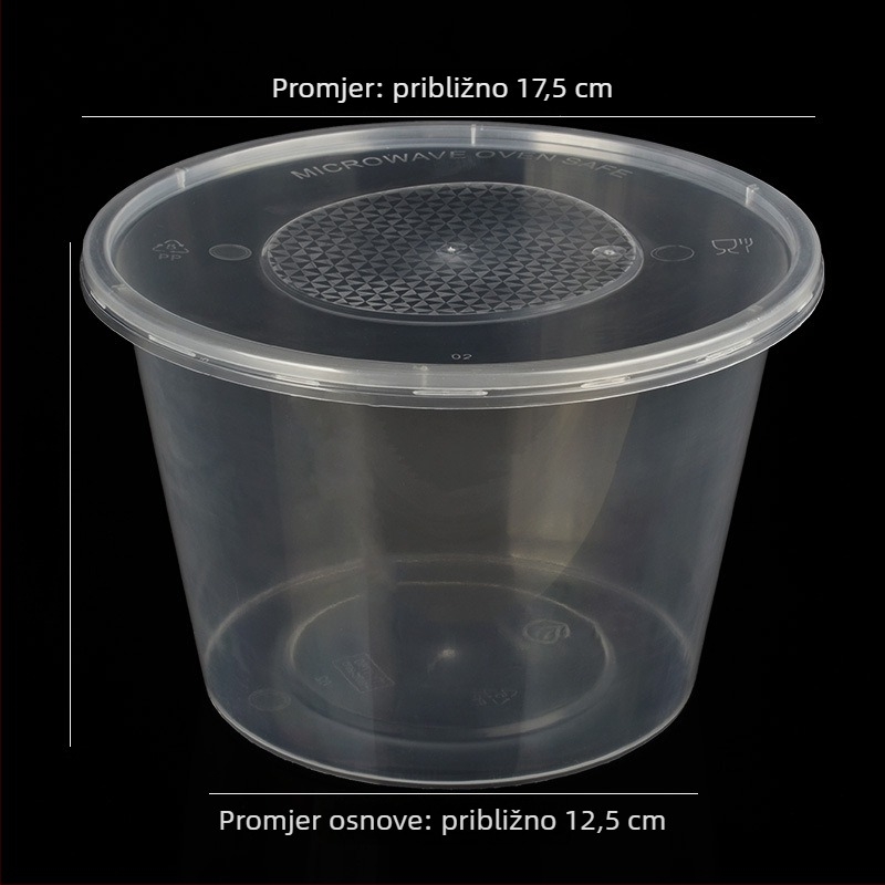 Okrugla plastična zdjela s poklopcem, proziran spremnik za ponijeti obrok