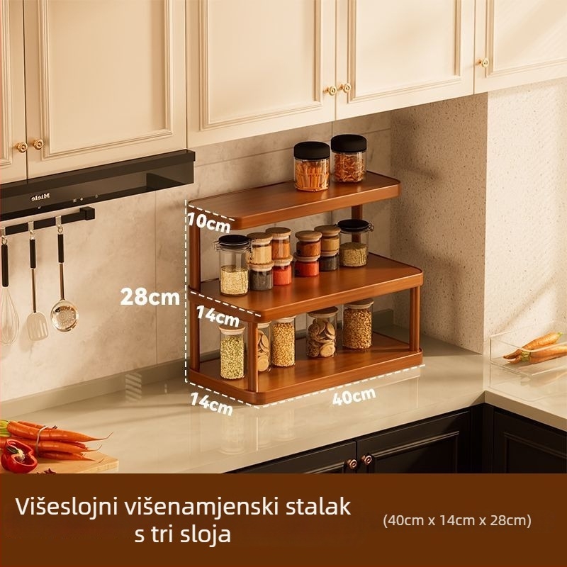 Dvostruki stalak za čaše na stolnoj površini, od bambusa i ploče visoke gustoće, sklopivi, okretni i pomični, organizator za šalice i čajne setove