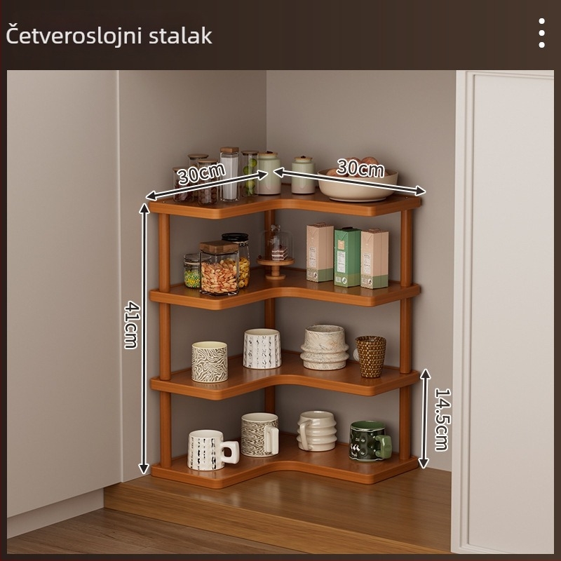 Dvostruki stalak za čaše na stolnoj površini, od bambusa i ploče visoke gustoće, sklopivi, okretni i pomični, organizator za šalice i čajne setove