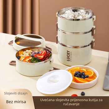 Kutija za ručak od nehrđajućeg čelika 304, cilindrična, kapacitet 1–2 L, višeslojna, za učenike, kompatibilna s mikrovalnom pećnicom