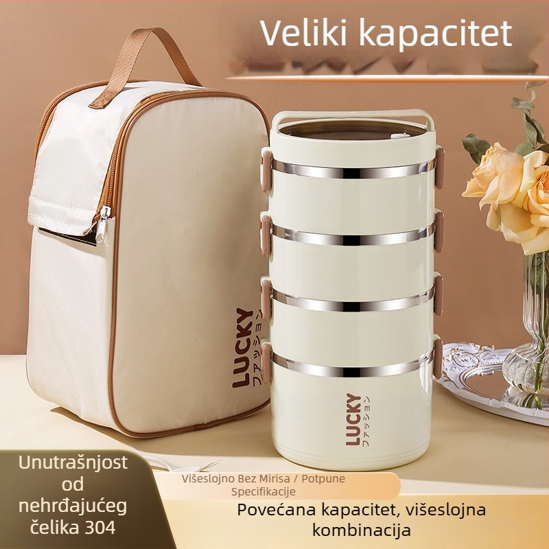 Kutija za ručak od nehrđajućeg čelika 304, cilindrična, kapacitet 1–2 L, višeslojna, za učenike, kompatibilna s mikrovalnom pećnicom