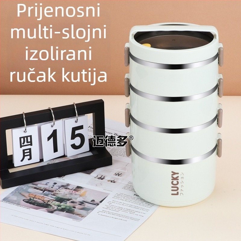 Kutija za ručak od nehrđajućeg čelika 304, cilindrična, kapacitet 1–2 L, višeslojna, za učenike, kompatibilna s mikrovalnom pećnicom