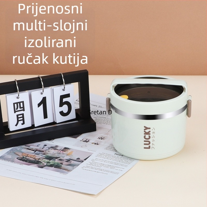 Kutija za ručak od nehrđajućeg čelika 304, cilindrična, kapacitet 1–2 L, višeslojna, za učenike, kompatibilna s mikrovalnom pećnicom