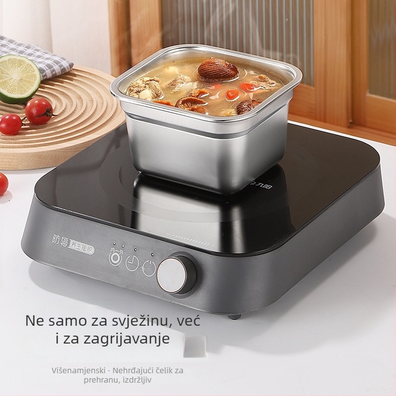 Nehrđajući čelična pravokutna kutija za obrok s poklopcem, 800–1000 ml, bez izolacije, nije pogodna za mikrovalnu