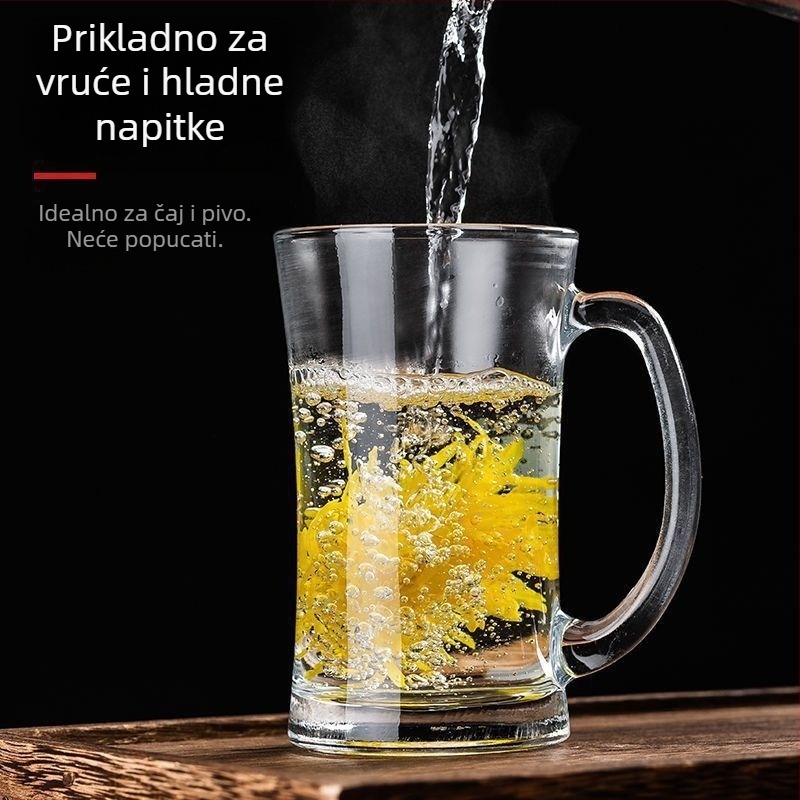 Čašica za čaj od termootpornog stakla s ručkom, kineskog stila, s poklopcem