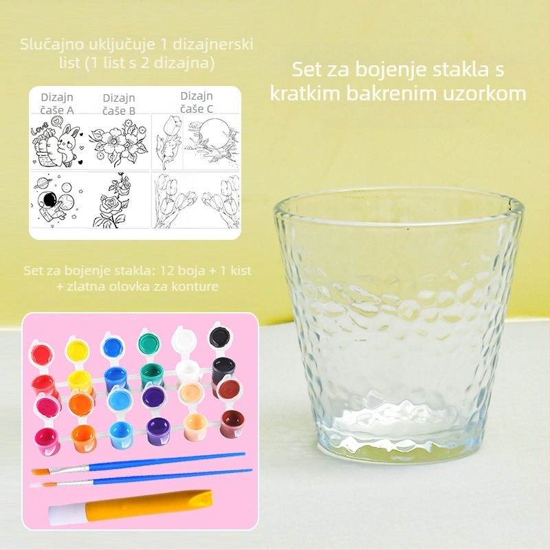 Dječja staklena čaša za DIY slikanje – tekstura čekića, jednostruka konstrukcija, uzorak Solid, težina 100 g