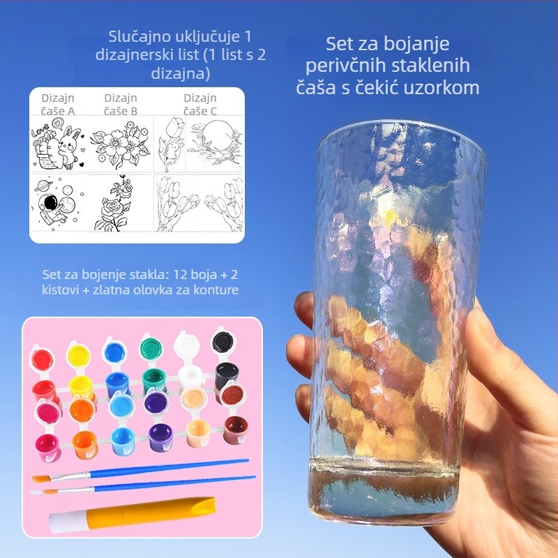 Dječja staklena čaša za DIY slikanje – tekstura čekića, jednostruka konstrukcija, uzorak Solid, težina 100 g